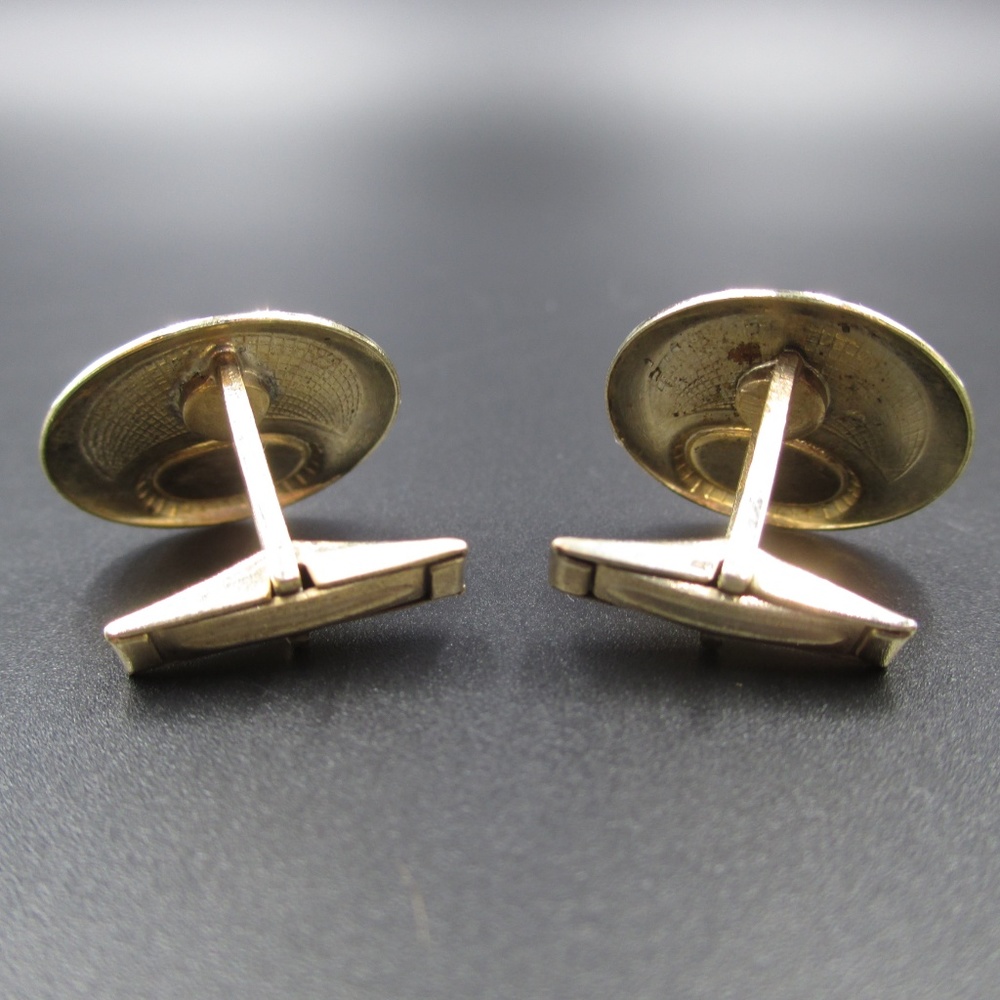 Vintage Gold Tone Brown Inlay Cuff Links - Picture 2 of 3